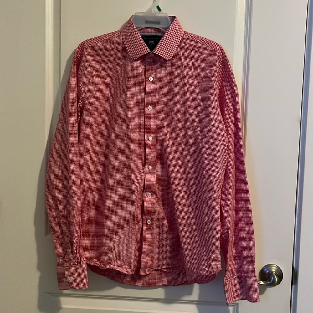 Report Collection red checkered shirt L 16 1/2 36/37